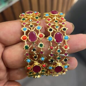 Multicolor Stone Jadau Bangles with pearls for festive wea