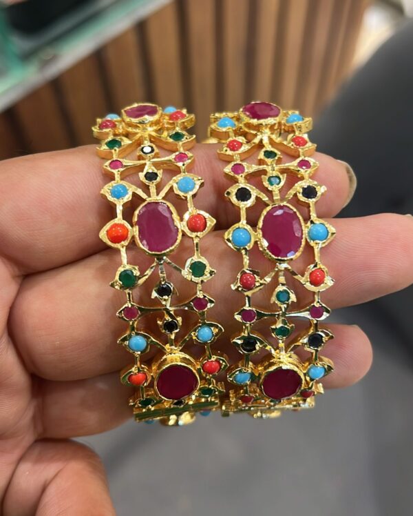 Multicolor Stone Jadau Bangles with pearls for festive wea