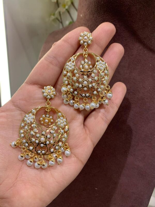 Gold-plated Hyderabadi chandbali earrings for women