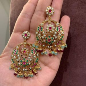 Traditional Hyderabadi chandbali earrings with a gold-plated finish