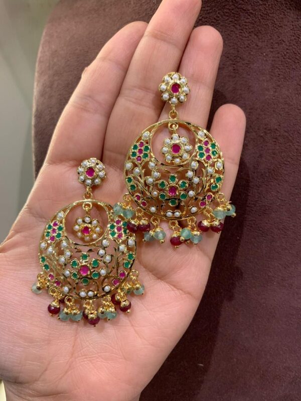 Traditional Hyderabadi chandbali earrings with a gold-plated finish