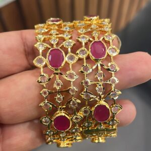 Handcrafted Pink Stone Jadau bangles