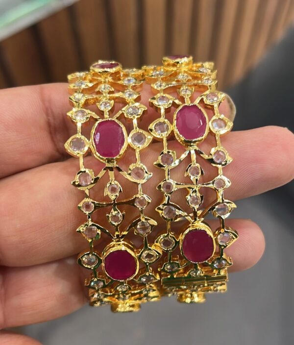 Handcrafted Pink Stone Jadau bangles