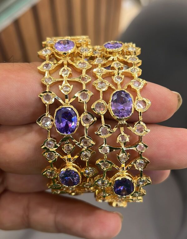 Modern and ethnic mix with purple stone bangles