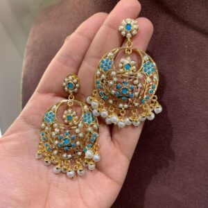 Elegant handcrafted Jadau Chandbali earrings – perfect for bridal and festive occasions.