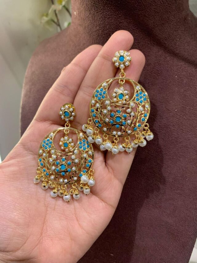 Elegant handcrafted Jadau Chandbali earrings – perfect for bridal and festive occasions.